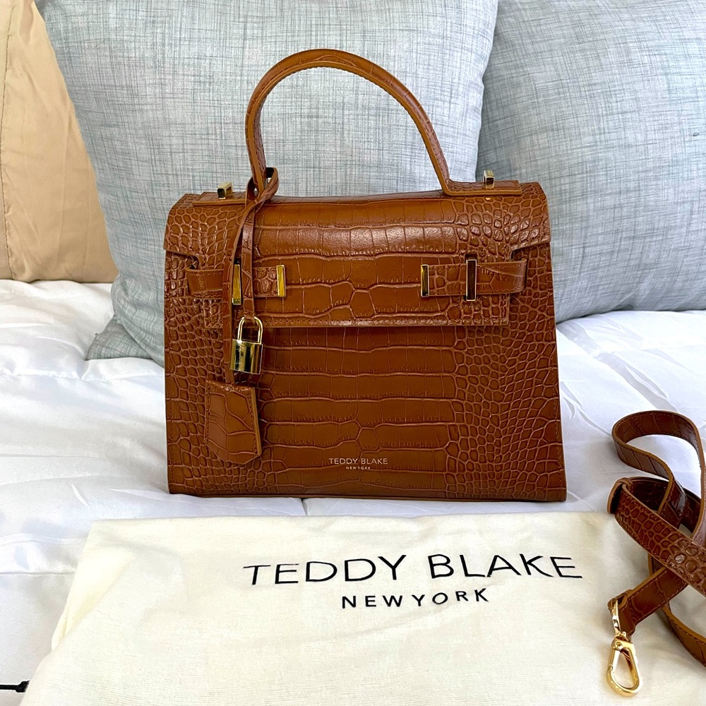 Teddy Blake Cognac Croc-Embossed Leather Satchel with Top Handle